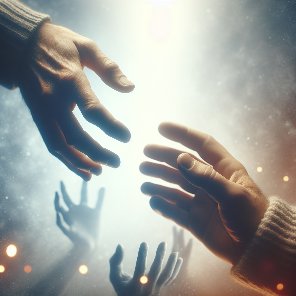 Generate an emotionally impactful image for an article about the physical limitations due to ALS. The scene should depict a pair of adult hands, one Caucasian male and one Hispanic female, reaching out towards each other but not quite touching, symbolizing a heartbreaking loss of physical connection. The background should blur softly, with the emphasis on the hands. The lighting should be gentle and soothing to balance the sorrowful tone of the image. Do not include any identifiable persons in the background.