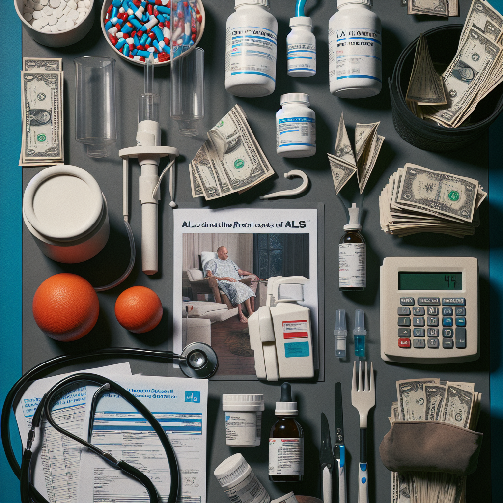 Create a photorealistic image that visually portrays the financial strain endured by families due to the costs of ALS trials. The image should include items that symbolize these trials, such as medications and hospital bills, intermingled with domestic elements to portray the toll on home life. It should not contain any specific individuals, but rather abstractly represent the overall concept. Show that tension and stress through the arrangement of objects and use of darker, subdued colors to convey the struggle and sacrifice.