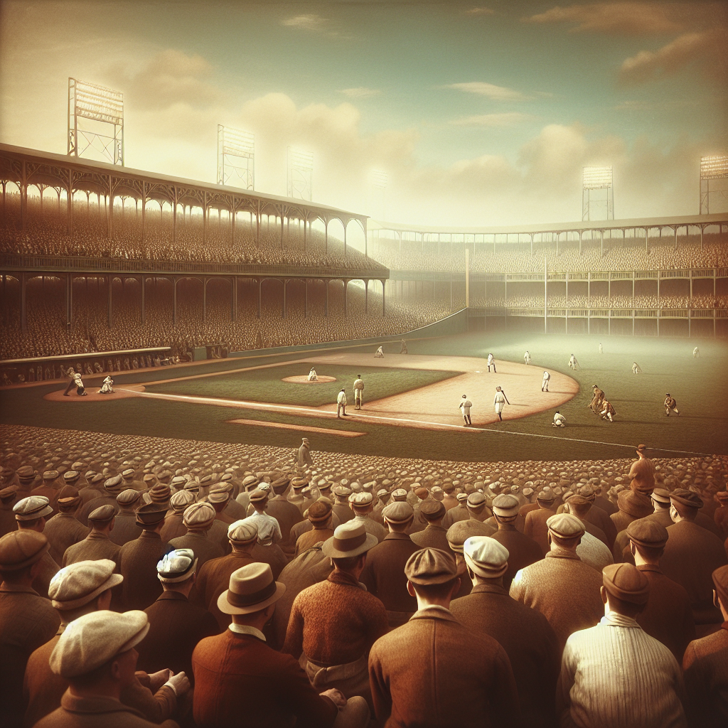 Generate a high-quality, photorealistic image using natural lighting and soft shadows depicting a scene about the historical connection between baseball and a heartbreaking neurological disease, ALS. The scene should showcase a vintage baseball field, with a packed crowd in the stands concerned for the player on the pitch, in a setting reminiscent of the golden age of baseball.