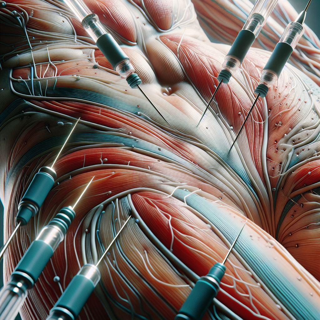 Generate a photorealistic image illustrating the concept of Electromyography (EMG) in relation to ALS (Amyotrophic lateral sclerosis). Picture should include details that highlight the needle EMG findings and denervation patterns, shown in a fine-grained, high-quality manner. Use natural lighting and soft shadows to give a realistic feel and help illuminate the intricate details.