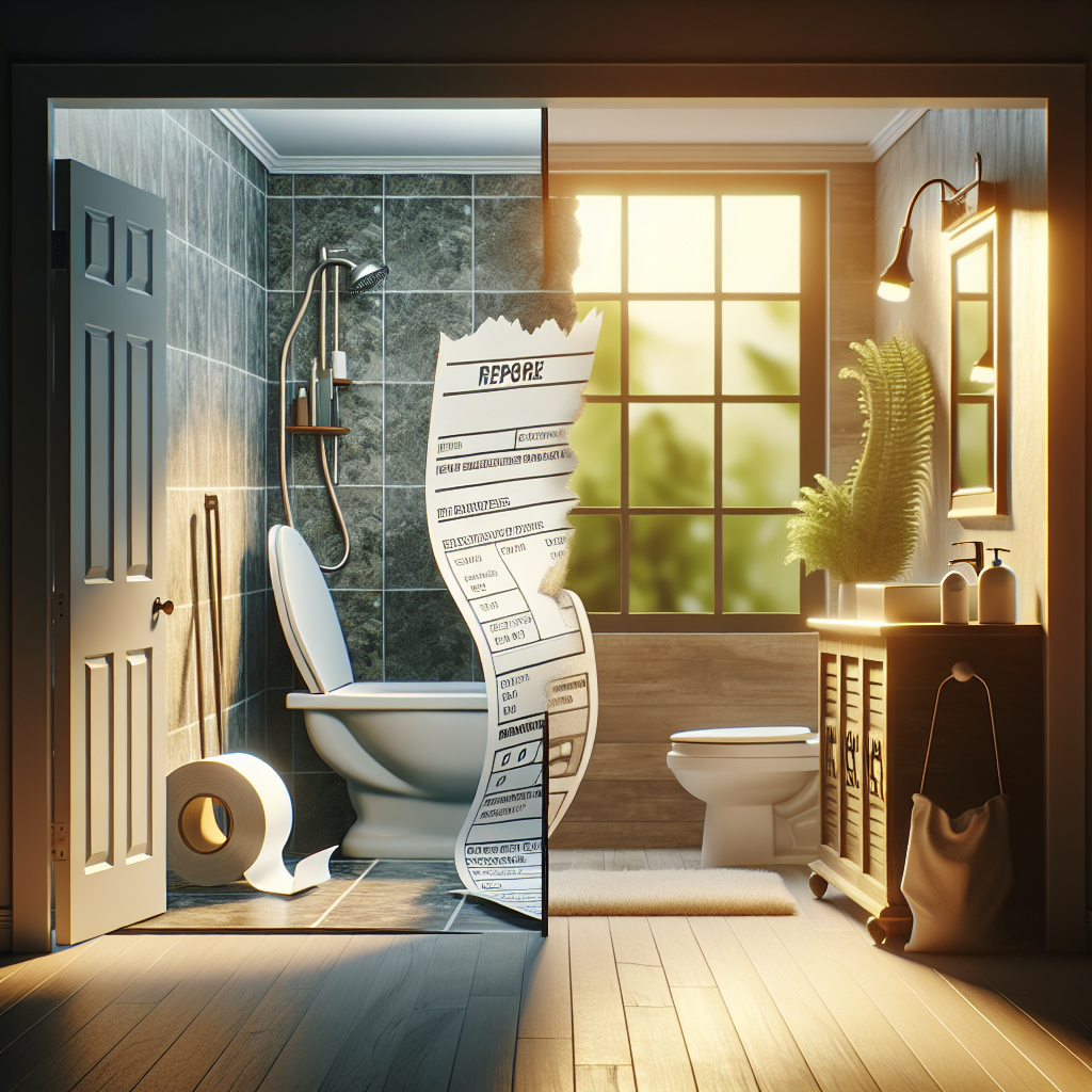 An image under natural lighting and with soft shadows that represents effortless funding provided by MDA ALS Grants for stunning bathroom remodels. It should capture the transformative journey from an unremarkable, outdated bathroom to an ultra-modern, accessible, and beautifully designed one. The process could be depicted in a step-by-step transformation, starting with the old bathroom, a receipt or paperwork symbolizing the grant, construction, and finally the new luxurious bathroom, complete with the latest features for accessibility and comfort.
