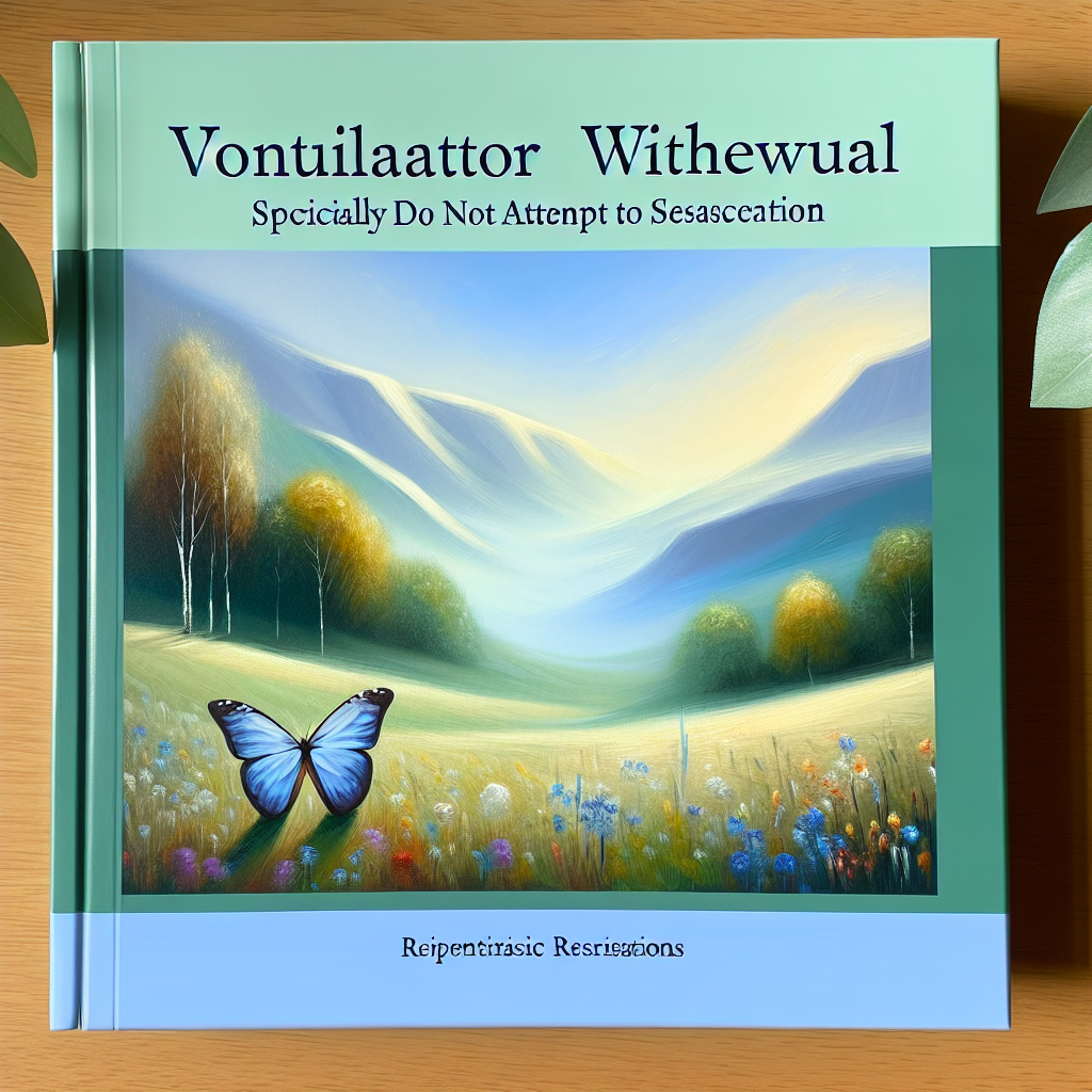 An informative guide book about ventilator withdrawal, specifically targeting DNAR (Do Not Attempt Resuscitation) decisions for ALS (Amyotrophic Lateral Sclerosis) patients. The cover should be simple and calming, utilizing a color scheme of soft blues and greens. In the background, an impressionistic landscape is seen under soft natural lighting, featuring gentle hills and a serene sky. A symbolic representation, such as a butterfly, can be incorporated to symbolize the transition of life. It’s important to portray the subject matter with respectful sensitivity.