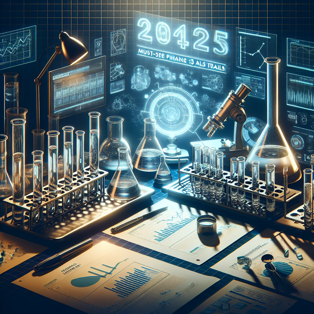 Generate a high-quality, photorealistic image using natural lighting and soft shadows that represents the abstract concept of 'Unprecedented Pipeline ALS Drugs: Must-See Phase 3 Trials Results in 2025'. Depict an old-fashioned scientific research lab with chemical glass flasks, test tubes, and microscopes. Show sheets of paper spread around with charts, diagrams, and scientific data, indicating the research results related to the advanced phase 3 trials of unprecedented ALS drugs. Include a futuristic calendar or a digital clock showing the year 2025, symbolizing the timeline of these trials. Everything should be lit in natural lighting with soft shadows around.