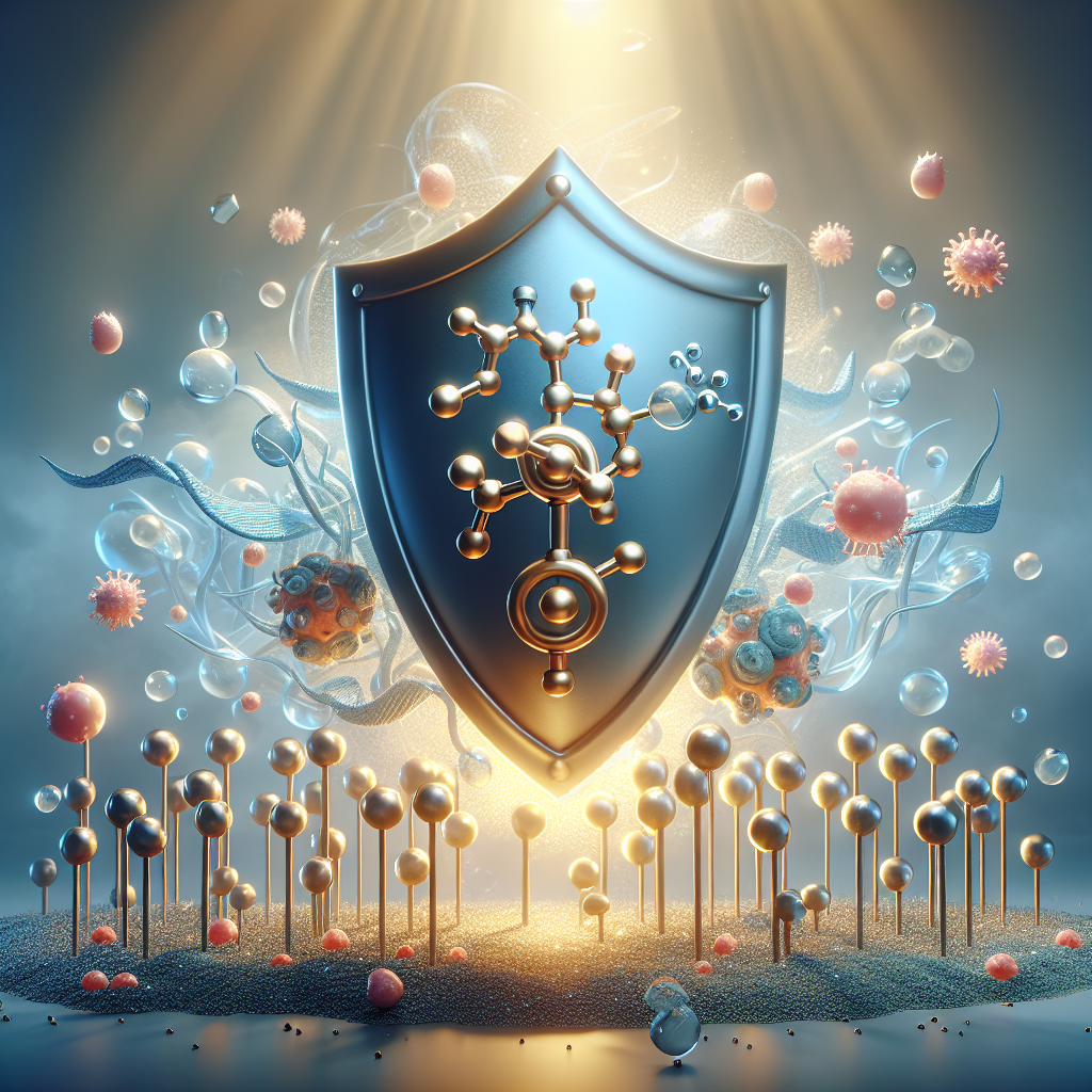 Generate a high-quality, photorealistic image that represents the concept of 'Riluzole Mechanism Unveiled: The Power of a Glutamate Blocker ALS Lifesaver'. It could show a symbolic scene such as a shield blocking harmful elements, with the shield representing the glutamate blocker Riluzole and the harmful elements representing Amyotrophic Lateral Sclerosis (ALS). The whole scene should be illuminated with natural lighting and soft shadows, emphasizing the lifesaving power of this molecular process.