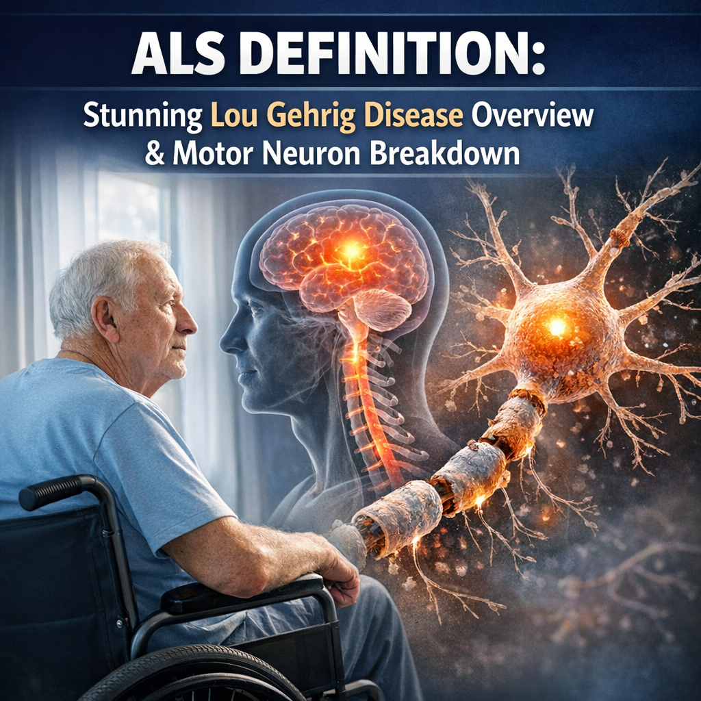 Illustration of ALS Definition: Stunning Lou Gehrig Disease Overview & Motor Neuron Breakdown