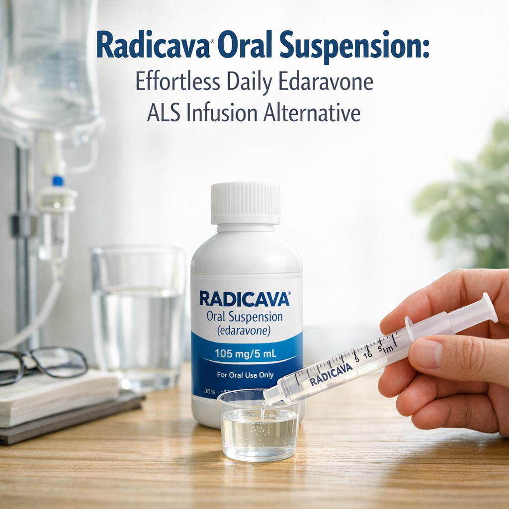 Illustration of Radicava Oral Suspension: Effortless Daily Edaravone ALS Infusion Alternative