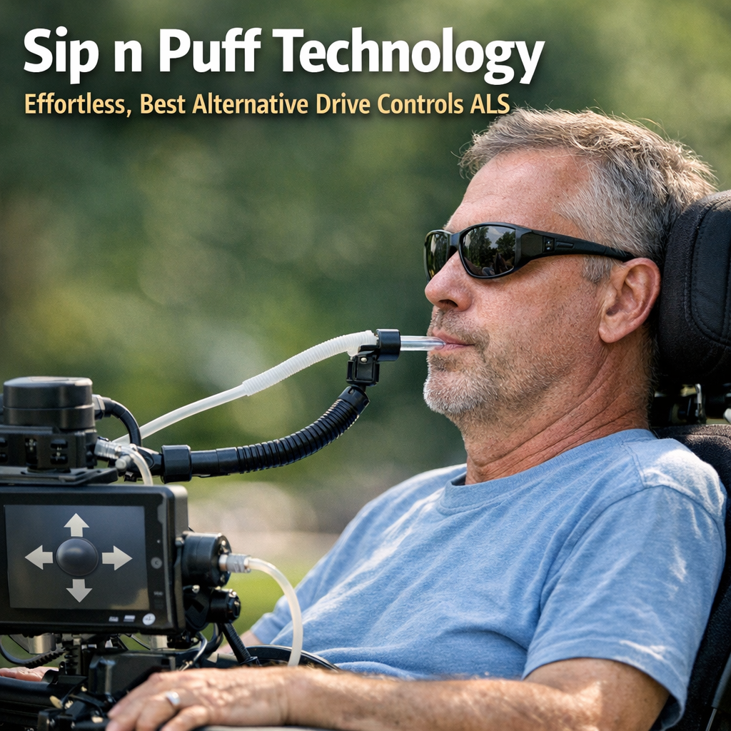 Illustration of Sip n Puff Technology: Effortless, Best Alternative Drive Controls ALS